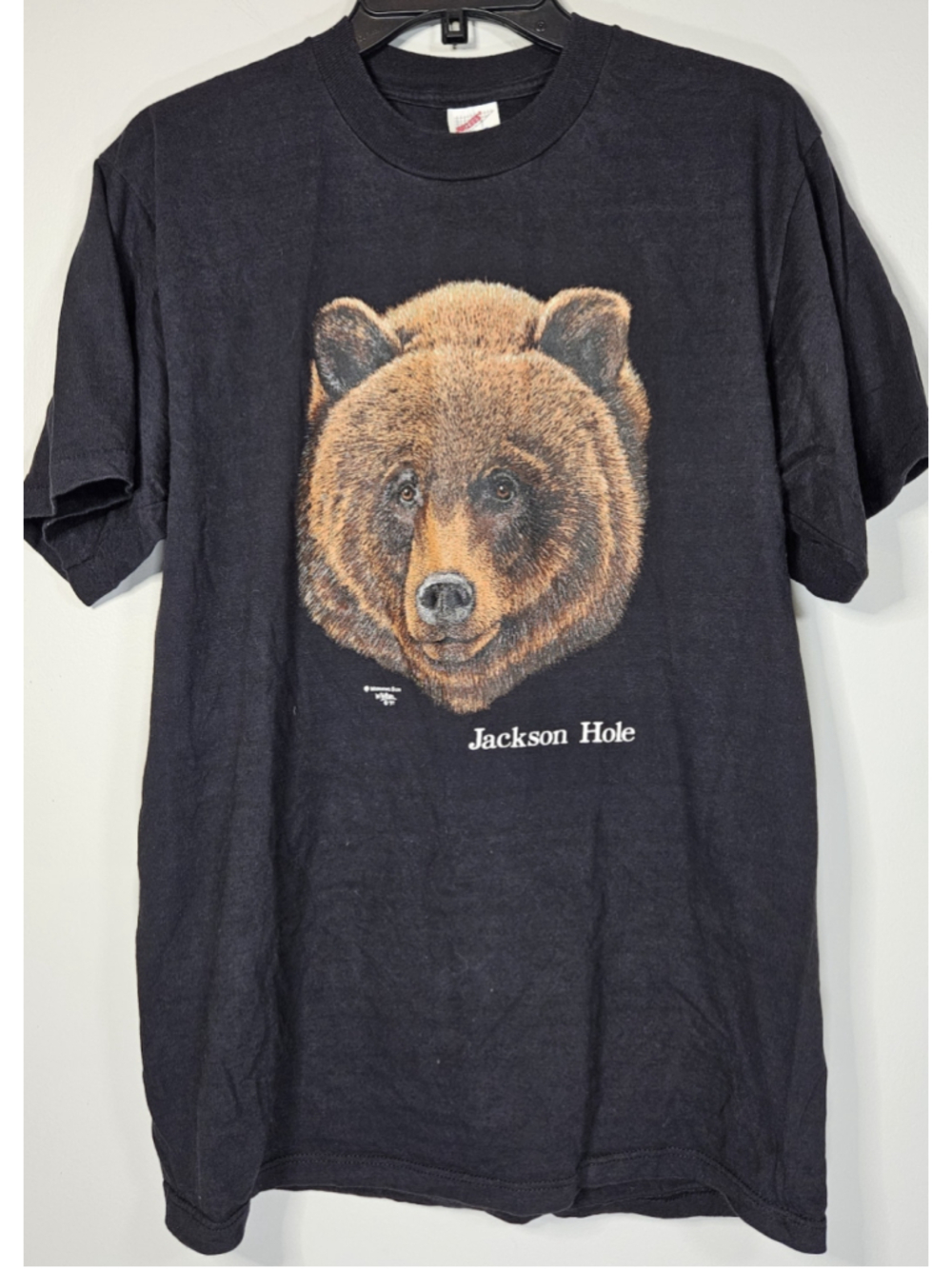 Vintage 80s Jackson Hole Bear T Shirt Jerzees USA Wildlife Grizzly Large